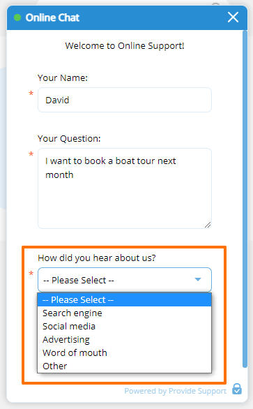 Custom dropdown list in a pre-chat survey